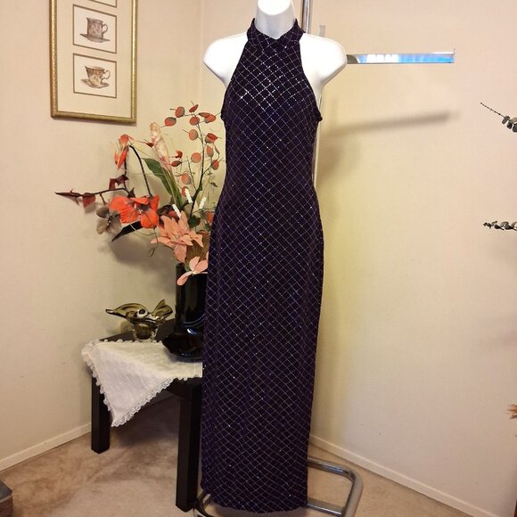 Vintage NWT ALGO Women’s Purple Silver Elegant Maxi Dress Size 8 - Picture 4 of 10